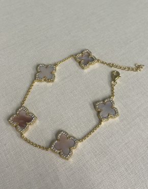 CLOVER design // 18CT YELLOW GOLD PLATED mother of pearl BRACELET